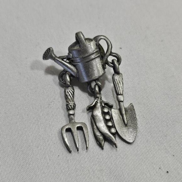 Jewelry - Vintage Signed JJ Jonette Watering Can & Dangle Garden Tools Brooch/ Pin